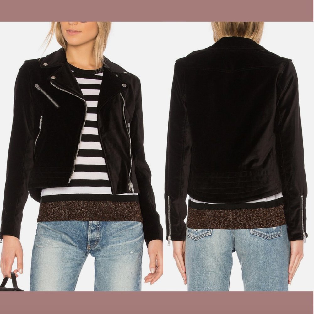 NEW $595 Rag & Bone [ Small ] Black Velvet Mercer Moto Jacket #Q411‎
